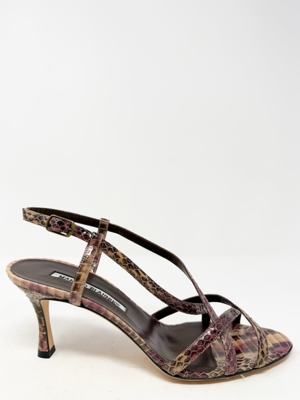 Manolo Blahnik Python Strappy Sandals Slingback Heels Womens Size EU 37.5 - Picture 6 of 11
